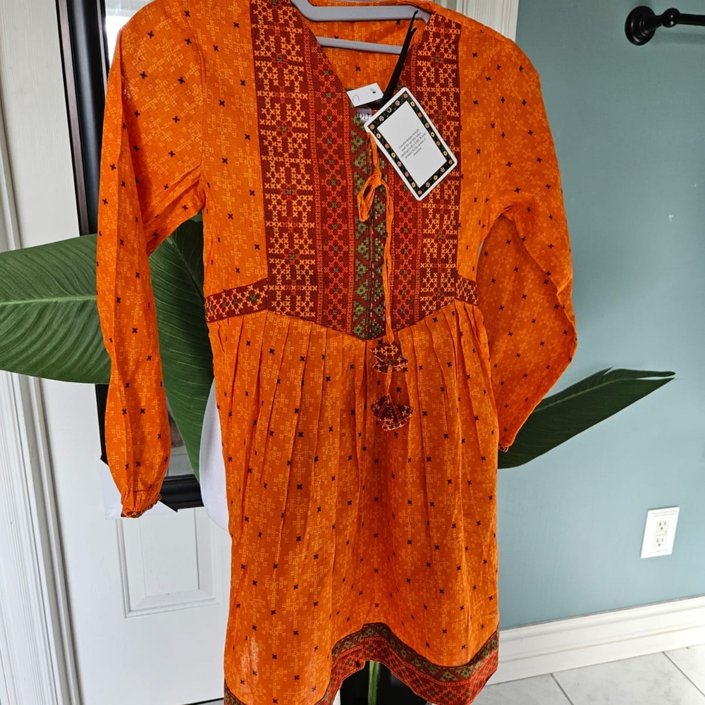 Ladli By Kayseria Orange Paper Khadar Frock, 6yrs Chunri Print
